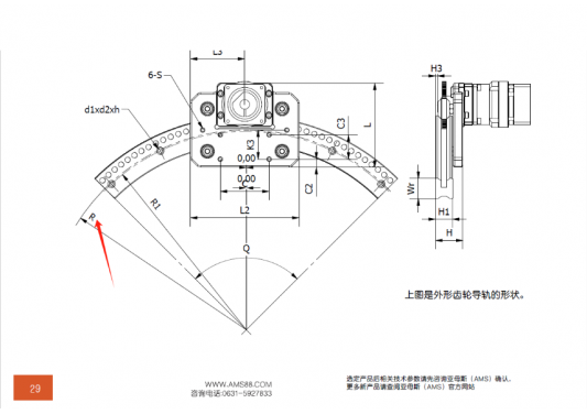 AMS(亞母斯）產(chǎn)品FDK圓弧齒輪導(dǎo)軌的半徑是內(nèi)圓弧還是外圓弧的半徑？
